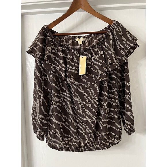 Michael Kors Women's Printed Stadium Ruffled-Overlay Off-The-Shoulder Top - Picture 4 of 8